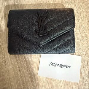 YSL Saint Laurent Iconic Compact Wallet Card Holder Chevron Authentication Card